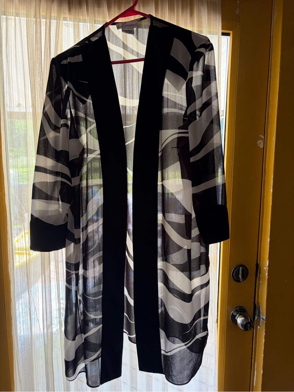 Dress Barn Sheer Black & White Patterned Long Kimono Cardigan xl